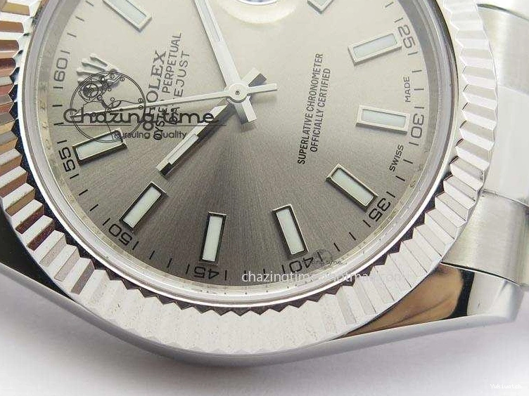 Gray SS Dial A3136 Sliver On Sticks 41mm SS Bracelet Markers Datejust II 116334 1225